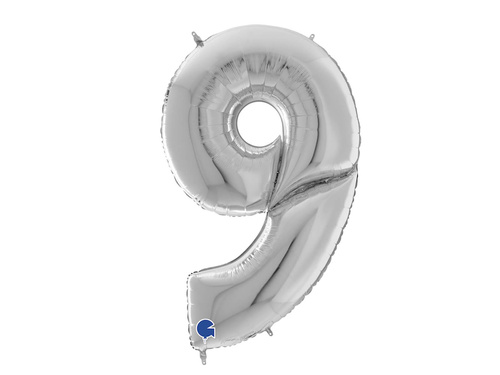 Balon din folie numărul 9 argintiu - 163 cm - 1 buc.