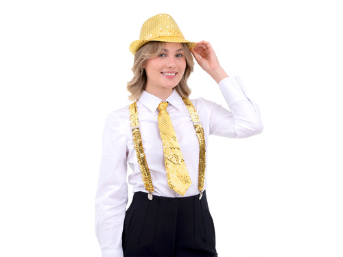 Cravată cu paiete - auriu - 36 cm - 1 buc.