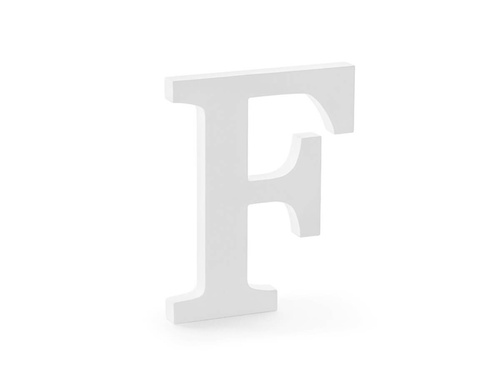 Decor din lemn litera F - alb