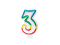 Lumânare numerică cu margine colorată numărul 3 - 8,5 cm - 1 buc.