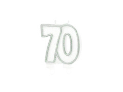 Șaptezeci de lumânări cu sclipici argintiu - 8,5 cm - 1 buc.