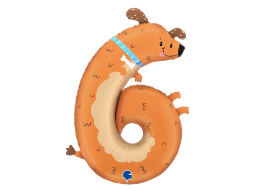 Balon din folie numărul 6 Câine - 64x90 cm - 1 buc.