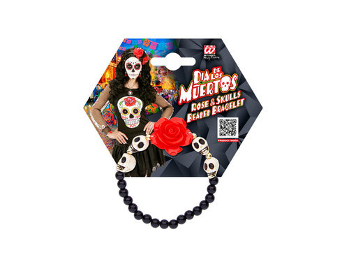 Brățară cu trandafiri roșii și cranii albe