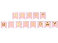 Drapel roz cu inscripția La mulți ani - 190 cm - 1 buc.