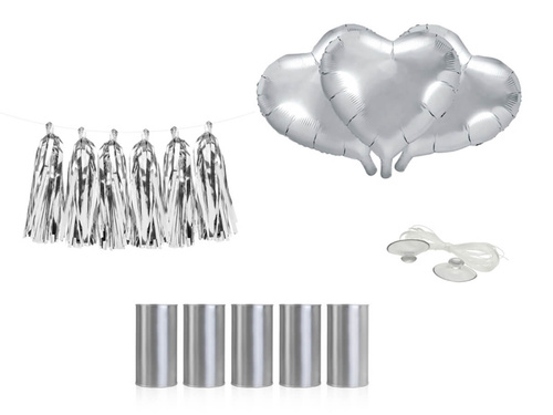 Set de decorațiuni auto Silver Hearts - 5 articole.