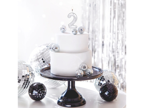 Lumânare cu număr argintiu metalic - 2 - 1 buc.