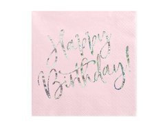 Șervețele roz strălucitor Happy Birthday - 33 cm - 20 buc.