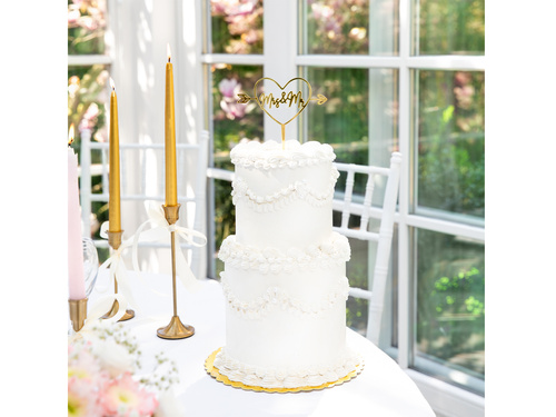 Topper din plexiglas cu oglindă aurie pentru tort Mrs & Mr - 1 buc.