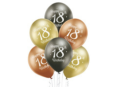 Baloane din latex cu imprimare Happy 18th Birthday - 12" - 6 buc.