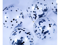 Baloane transparente cu confetti negru - 30 cm - 100 buc.