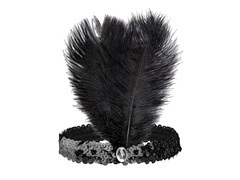 Bentiță retro neagră cu pene și paiete - 1 buc.