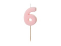 Lumânare număr șase roz - 6 - 1 buc.
