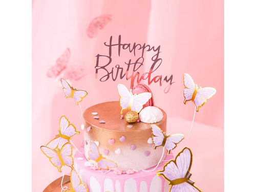 Topper pentru tort Happy Birthday roz auriu - 1 buc.