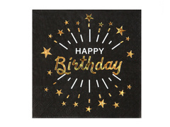Șervețele Happy Birthday negru - 33 cm - 10 buc.