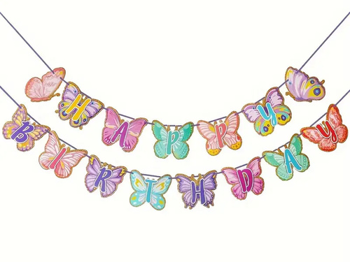 Hapy Birthday ghirlandă cu fluturi - 500 cm - 1 op.