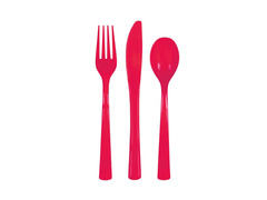 Tacâmuri din plastic roșu - 18 buc.