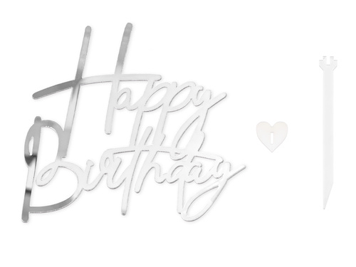 Topper lateral pentru tort Happy Birthday - argintiu - 1 buc.