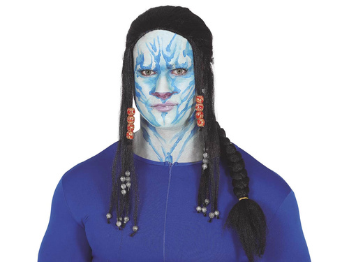 Peruca neagră cu împletitură și mărgele - 1 buc.