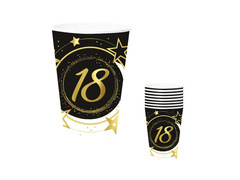 Cupe aniversare 18 ani negru - 240 ml - 6 buc.