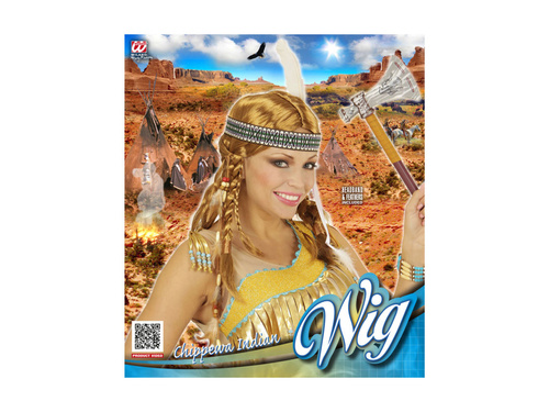 Peruca indiană Chippewa cu împletituri, margele, bentiță și pene