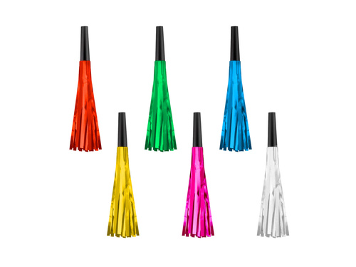 Fluier de trompetă derulat cu ciucuri colorați - 6 buc