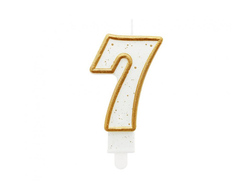 Lumânare numerică cu margine aurie și sclipici - 7 - 1 buc.