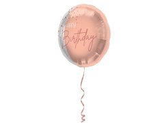 Balon auriu roz cu folie Happy Birthday - 45 cm - 1 buc.