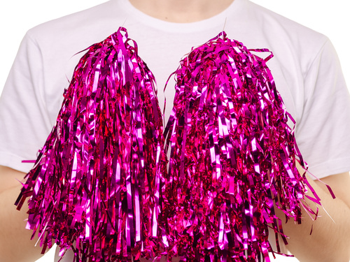 Pompoane roz metalizat pentru majorete - 2 buc.