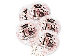 Baloane transparente cu confetti roz și auriu pentru petrecerea celei de-a optsprezecea aniversări - 30 cm - 5 buc