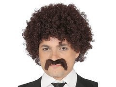 Peruca maro cu bucle și mustață - 1 buc.