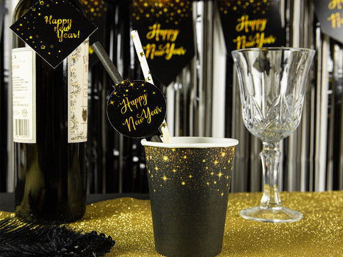 Paie negre Sparkling Happy New Year - 6 buc.