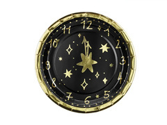 Farfurii de hârtie Ceas negru - 18 cm - 6 buc.