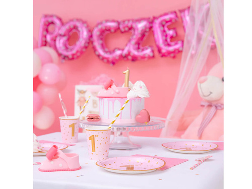 Farfurii de hârtie roz pentru ziua de naștere - 18 cm - 6 buc.