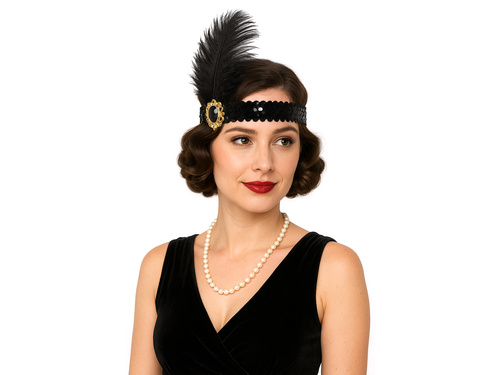 Bentiță retro cu pană neagră - 1 buc.