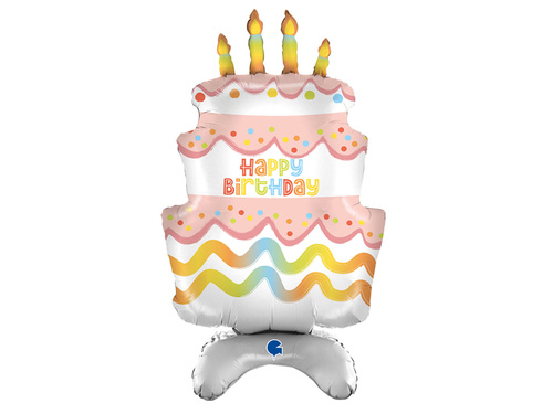 Happy Birthday Cake balon vertical din folie - 97 cm - 1 buc.