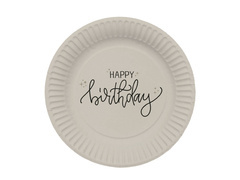 Farfurii bej Happy Birthday - 23 cm - 8 buc.