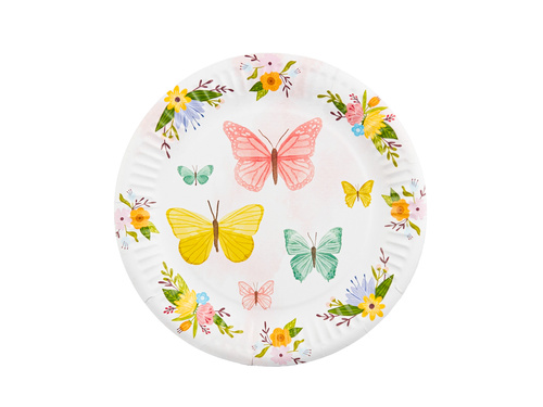 Farfurii aniversare Flori și fluturi - 18 cm - 6 buc.