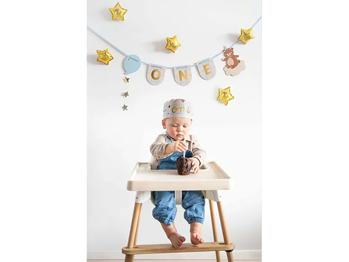 Banner pentru scaun cu ursuleț de pluș și coroană pentru ziua de naștere - 2 buc.