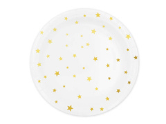Farfurii de hârtie albe cu stele aurii - 23 cm - 6 buc.