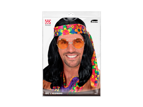 Peruca neagră Hippie Dude cu bentiță