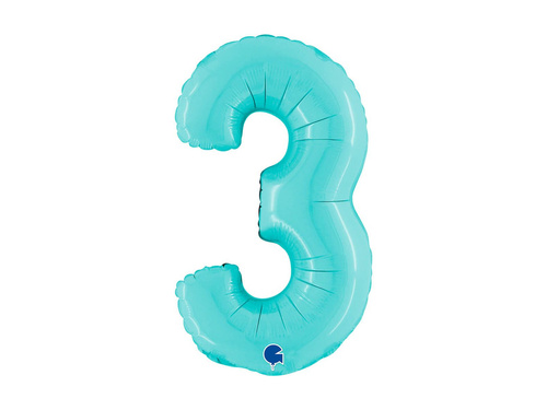 Balon din folie numărul 3 albastru pastel - 14" - 1 buc.