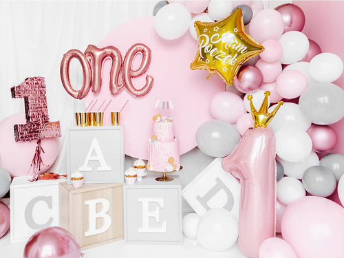 Balon din folie numărul 1 în coroană roz deschis - 90 cm - 1 buc.