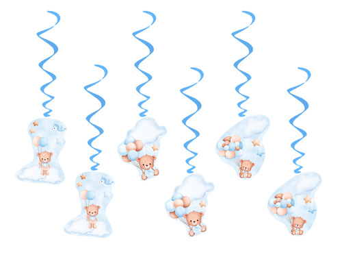 Decorațiuni suspendate albastru Ursuleți Teddy cu baloane - 6 buc.