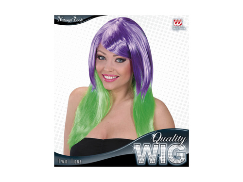 Peruca bicoloră violet și verde