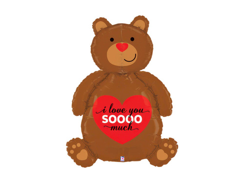 Balon mare din folie cu ursuleț de pluș și inimă I Love You - 43" - 1 buc.