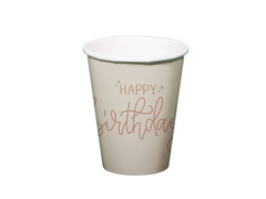 Pahare de hârtie bej Happy Birthday - 250 ml - 8 buc.