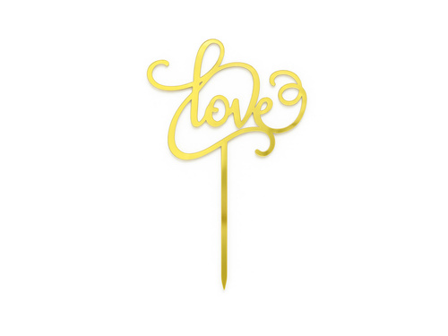 Topper pentru tort din plexiglas cu oglindă aurie Love - 16 cm