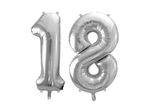 Număr 18 baloane din folie argintie - 86 cm - 2 buc.