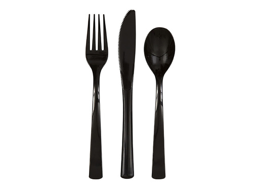 Tacâmuri din plastic negru - 18 bucăți.
