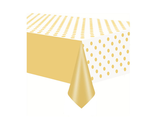 Față de masă aniversară albă cu puncte aurii - 137 x 274 cm - 1 buc.